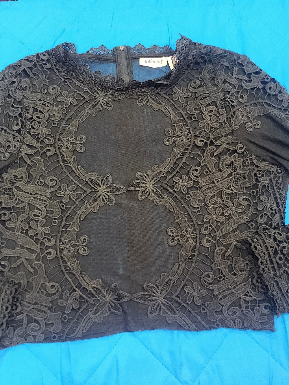 Willow Black Floral Lace Cutout Long Sleeve Blouse
